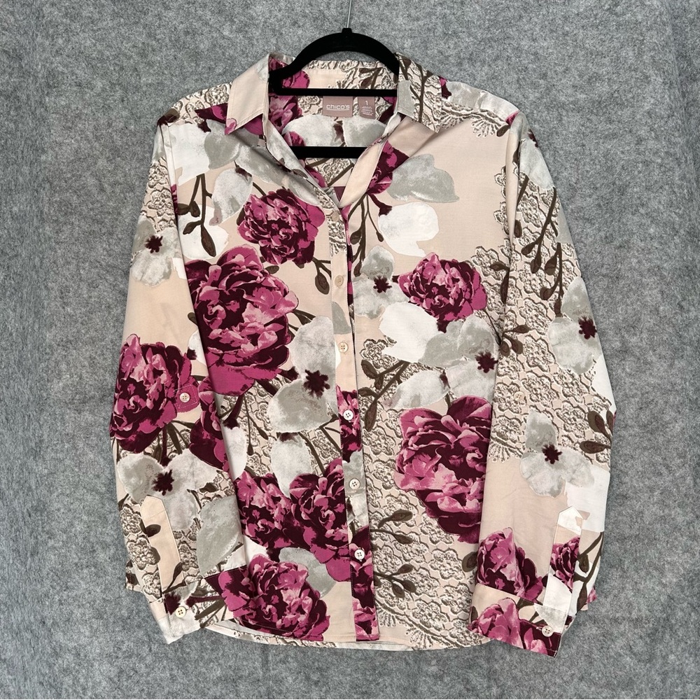 Chico’s Satin Style Flower Print Blouse